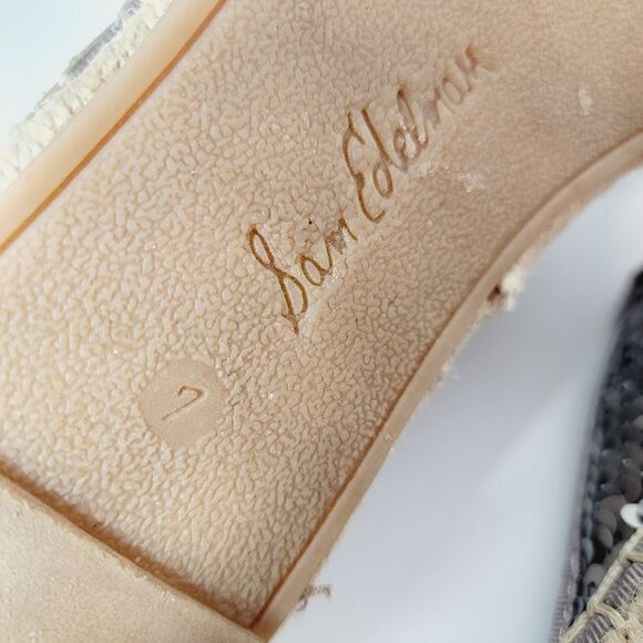 Sam Edelman Kerry Silver Sequin Mixed Media Slip On Espadrilles Mules Size 7 - Picture 10 of 10